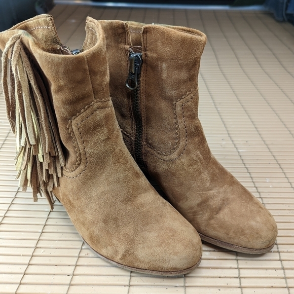 Sam Edelman "Louie" side zip Suede Fringe Ankle Booties Chestnut Size 7M.  208pm - Picture 2 of 10